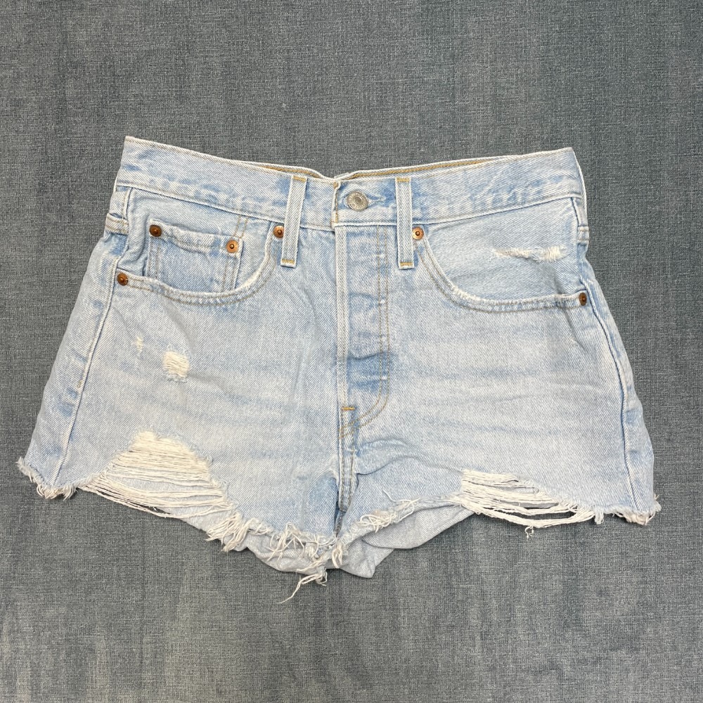 Levi's 501 Cut Off Shorts Womens 28 Blue Denim Cotton Straight Leg Frayed Hem